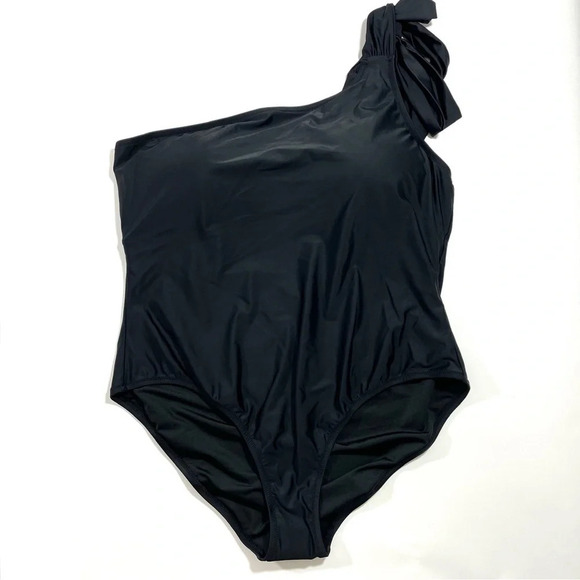New J Crew Bow One Shoulder One Piece Swimsuit Black Size 22 - Picture 3 of 8